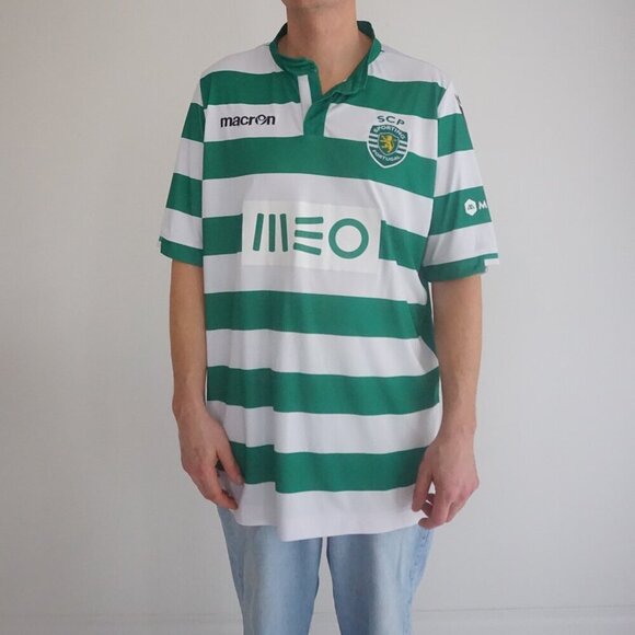 Macron Sporting Portugal Green White M14 Home Shirt Soccer Football Jersey 3XL - Picture 1 of 12